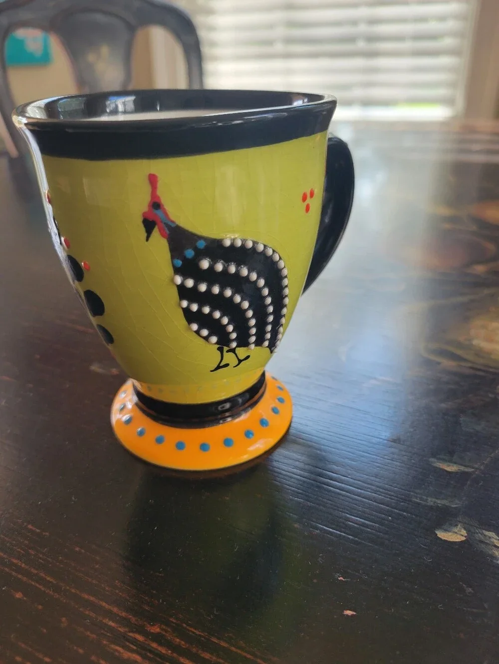 Hand-Painted Guineafowl Pedestal Mug in Lime & Black, Made In Capetown